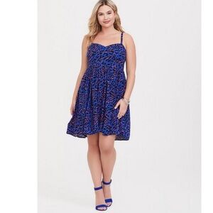 Torrid Mini Challis High-Low Skater Dress - blue animal print